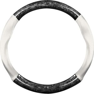 Car Steering Wheel Sleeve, Round Forged Carbon Fiber and Leather Material Steering Wheel Sleeve, 37-38cm/14.5-15inch, Non-Slip, Soft, Breathable, Sports Style