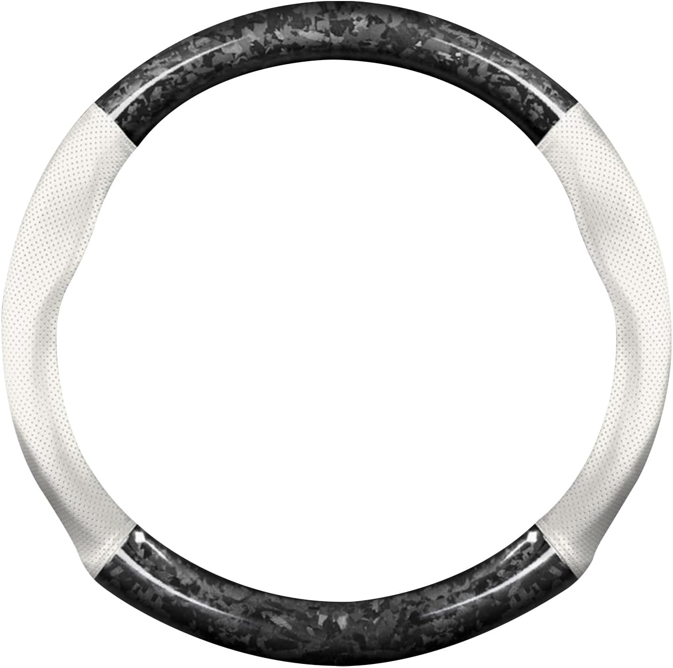 Car Steering Wheel Sleeve, Round Forged Carbon Fiber and Leather Material Steering Wheel Sleeve, 37-38cm/14.5-15inch, Non-Slip, Soft, Breathable, Sports Style