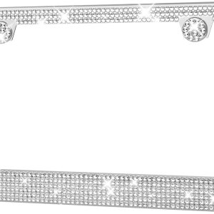 License Plate Frame - Lastingly Bling and Sparkly License Plate Frame for Women, Stainless Steel & Obstruction-Free Frame with Multifaceted Rhinestones,White, 1 Pack