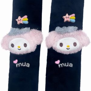 Kawaii Car Seat Belt Strap Cover, Cute 2 Pieces Set Anime Seat Strap Neck Protector Car Decorations for Women (Pink)