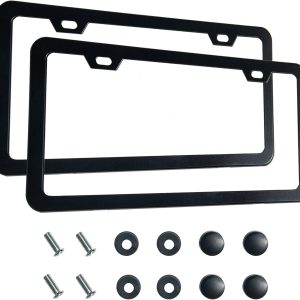 2PCS Premium Matte Black License Plate Frames, Solid Rust-Proof Aluminum Holder with 2 Holes, Universal Car Frame for Women and Man, Including Screws, by .