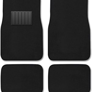 Premium Vehicle Mats 4-Piece with Vinyl Heel Pad, Black Carpet Driver Passenger and Rear Floor Mats