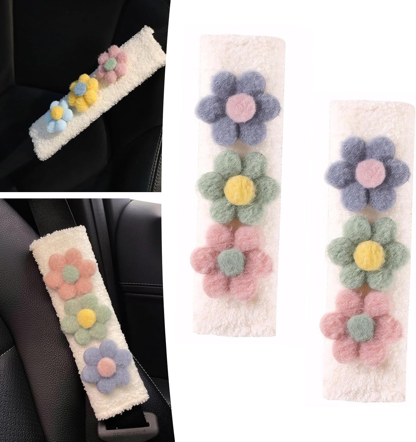 Pack of 2 Cute Safety Belt Cover, Car Seat Belt Decoration, Seat Belt Shoulder Strap Protector, Universal for Automotive Interior (Purple)