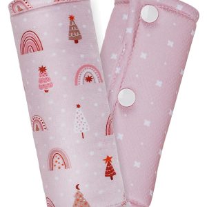 2 Pack Car Seat Belt Covers for Baby Kids, Soft Reversible Car Seat Shoulder Strap Pads, Seatbelt Cushion, Neck Strap Covers for Stroller, Carrier, Pushchair (Pink Rainbow)