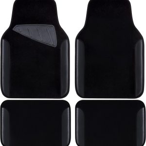 Waterproof Universal Fit Car Floor Mats, Faux Leather Car Carpet Mats, Black Car Mats with Anti-Slip Nibbs Backing & Driver Heel Pad Fit for SUV,Vans,sedans, Trucks,Set of 4pcs(All Black)