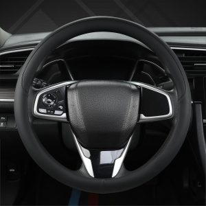 Thin Car Steering Wheel Cover, Universal 14.5-15 inch  Leather Steering Wheel Cover, Ultra Thin, Anti-Slip, Breathable(Black-Standard Size)