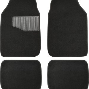 Universal Fit Anti-Slip Carpet Floor Mats, Full Set for Car, SUV, Van & Truck, 4 count, Black, 25"L x 17.5"W (Front), 13"L x 17.5"W (Rear)