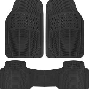 Floor Mats for Cars Trucks SUV, 3-Piece All-Weather Car Mats with Universal Fit Design, Durable Car Floor Mats with Capture Ridges, Waterproof Rubber Floor Mats for Cars (Black)