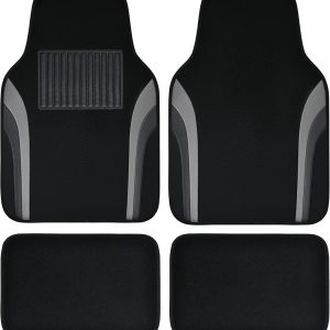 Leather Waterproof Sporty Car Floor Mats Carpet,Universal Automotive Floor Mat Fit for Sedans, Cars, Mid Trucks, Vans, SUV, Set of 4 (Black and Gray)