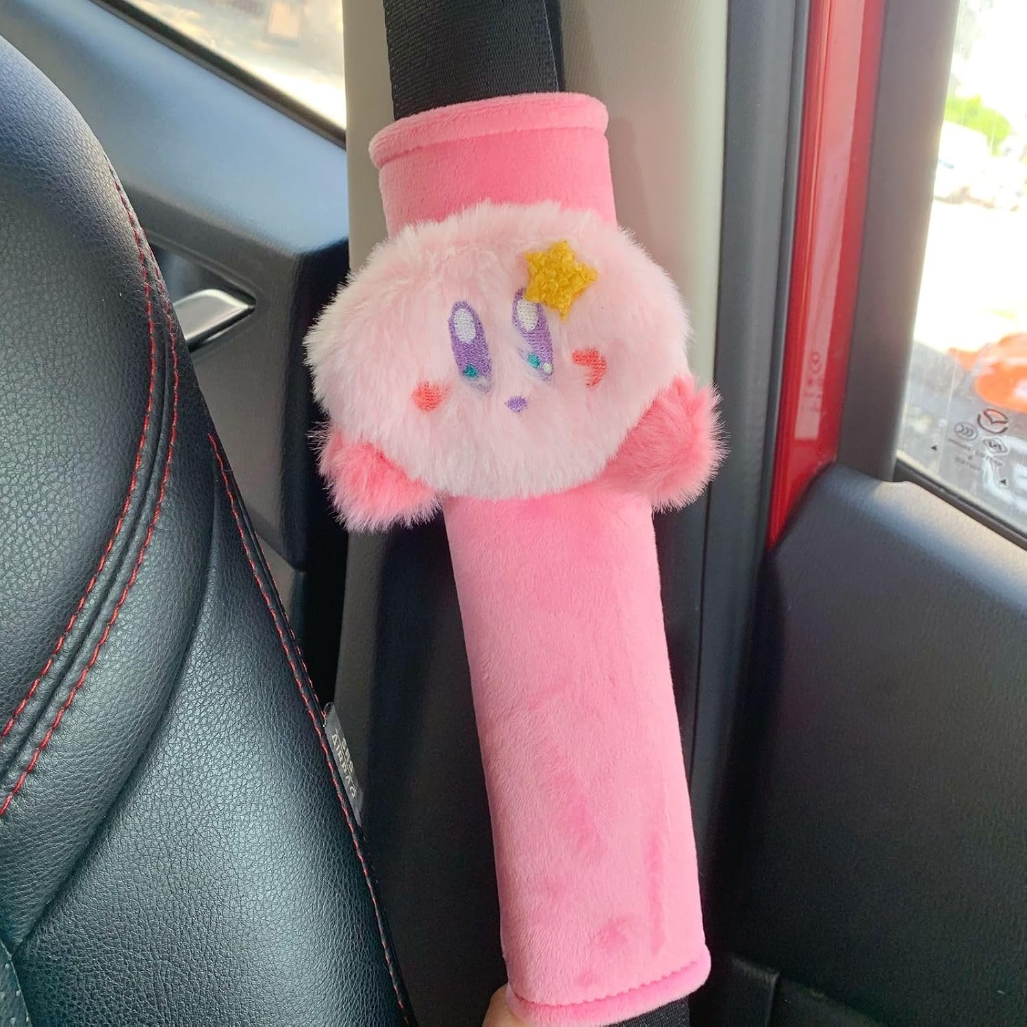Car Seat Belt Cover Stocking Cute Creative Toy Safety Seatbelt Shoulder Pad Auto Accessory Neck Cushion Protector Seatbelt Shoulder Protector Nice Gift (Pink )