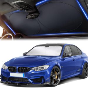 Windshield Sun Shade| 240T Polyster Windshield Shade for Sun,Heat,UV Rays |Reflective Car Sun Shade Windshield  Front Windshield Sunshade for Cars,Trucks, Sedans,   (64" x 32")