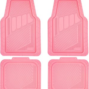 Heavy Duty Rubber Floor Mats 4-Piece,Pink Car Mats Full Sets Anti-Slip,Waterproof Universal Trim-to-Fit for Car SUV Truck, Durable All Weather Automotive Car Mats for Women,Girly(All Pink)